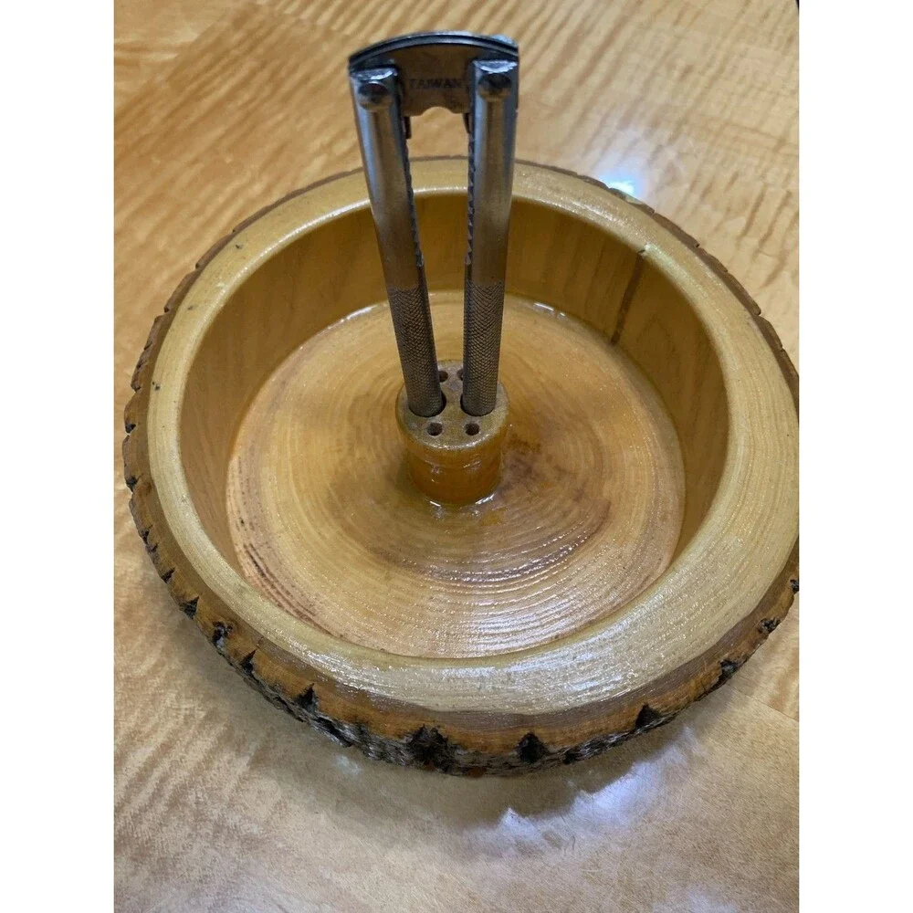 Vintage Wood Bark Mixed Nuts Bowl, Nutcracker/Pick Tool Holder, Cabin Decor MCM